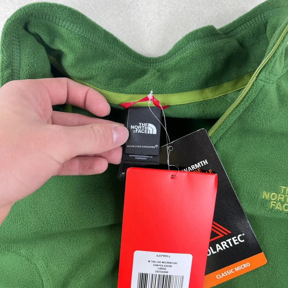 The North Face TKA 100 Microvelour Fleece Quarter Zip Green AJHP-VB1 Large NEW
